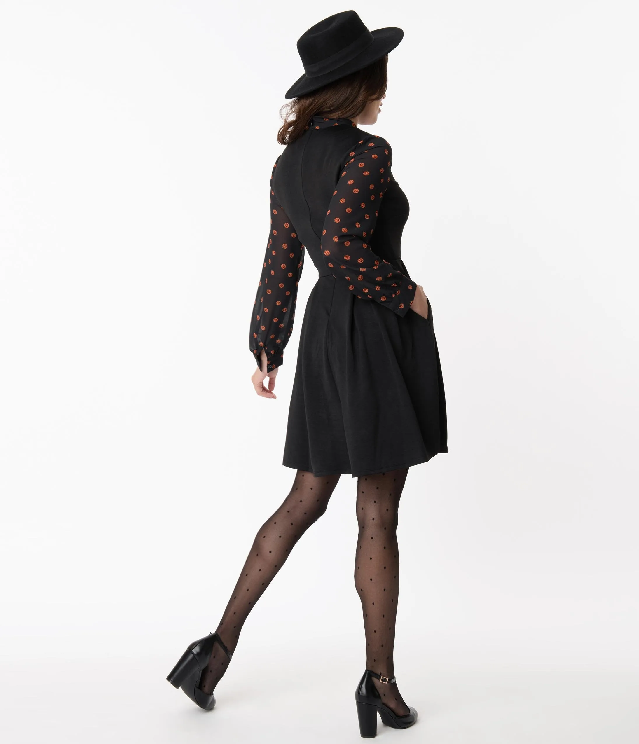 Smak Parlour Black & Pumpkin Print She.E.O. Fit & Flare Dress