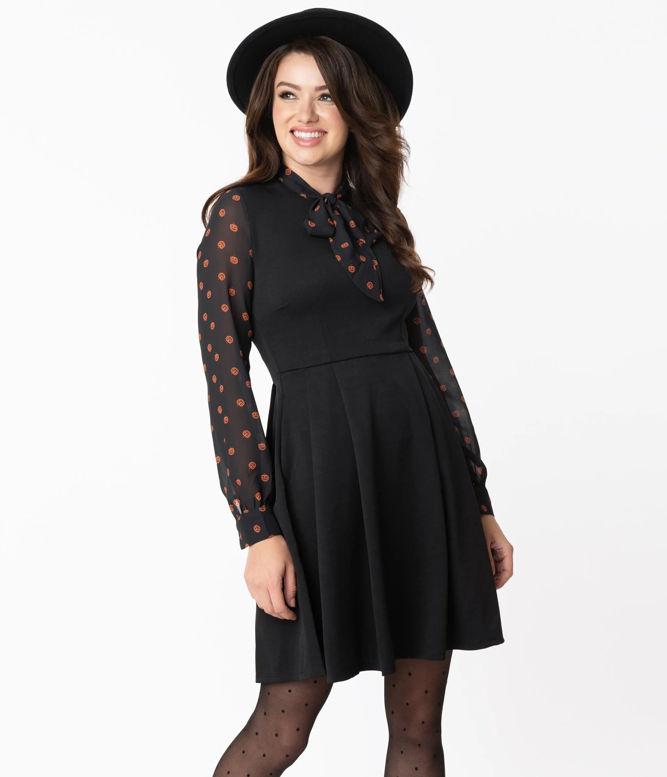 Smak Parlour Black & Pumpkin Print She.E.O. Fit & Flare Dress