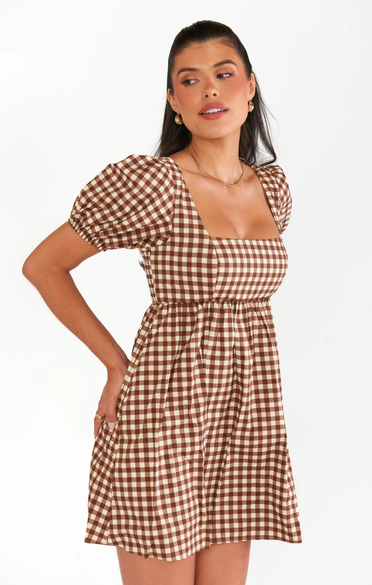 Smitten Babydoll Dress ~ Brown Gingham