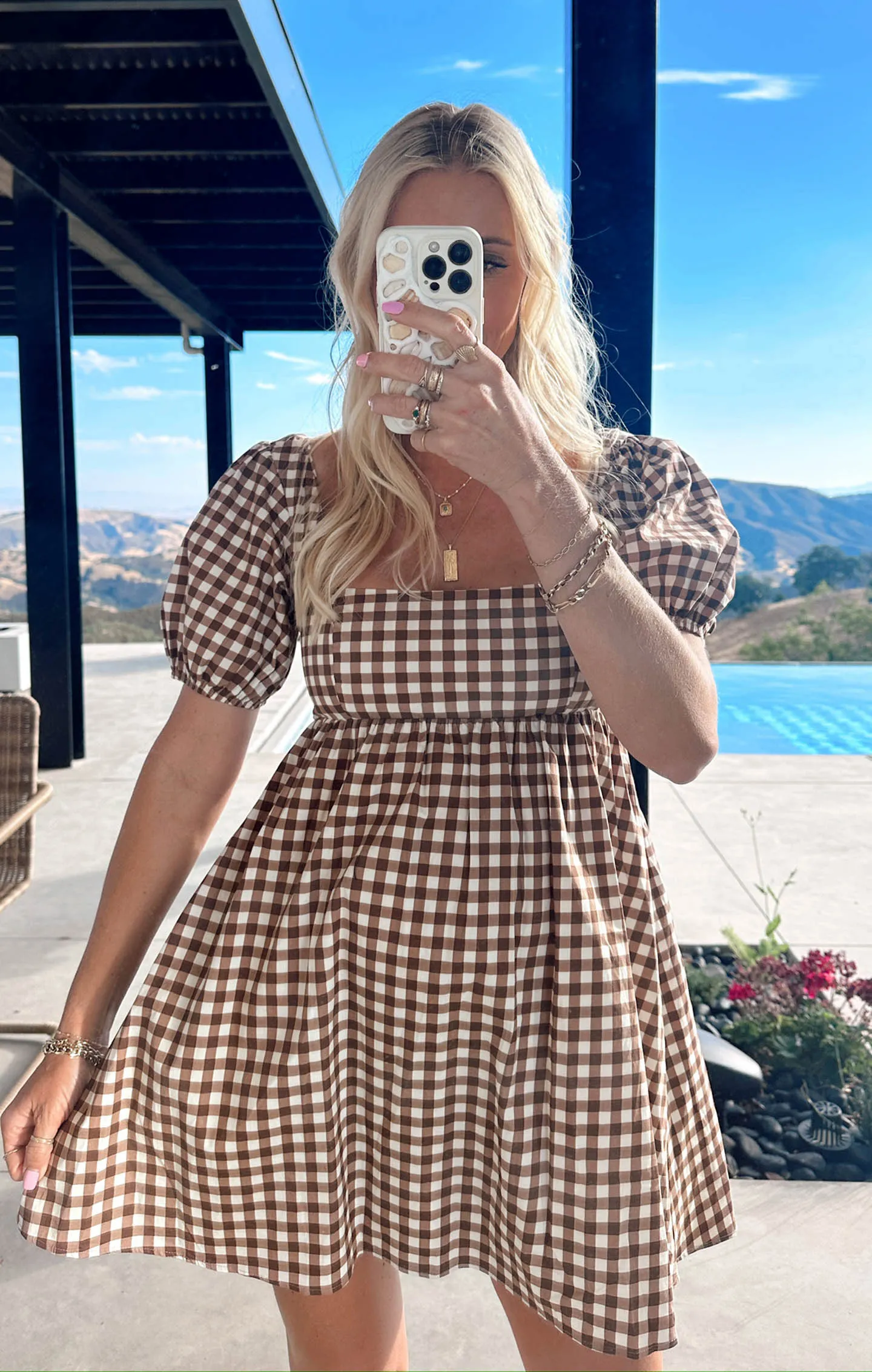 Smitten Babydoll Dress ~ Brown Gingham