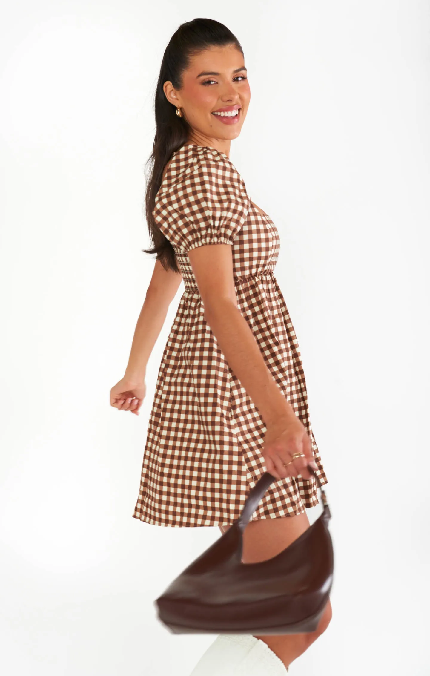 Smitten Babydoll Dress ~ Brown Gingham