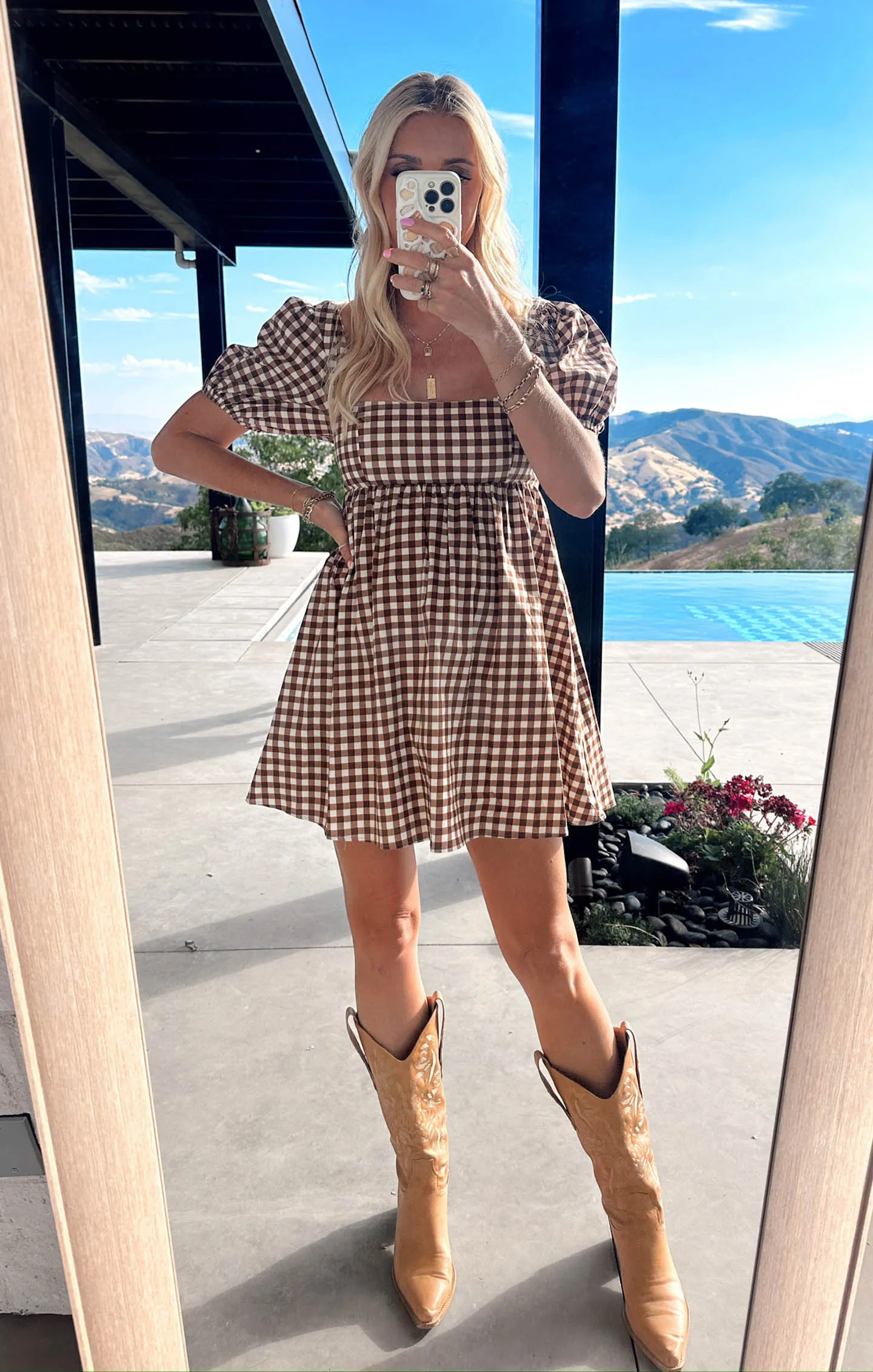 Smitten Babydoll Dress ~ Brown Gingham