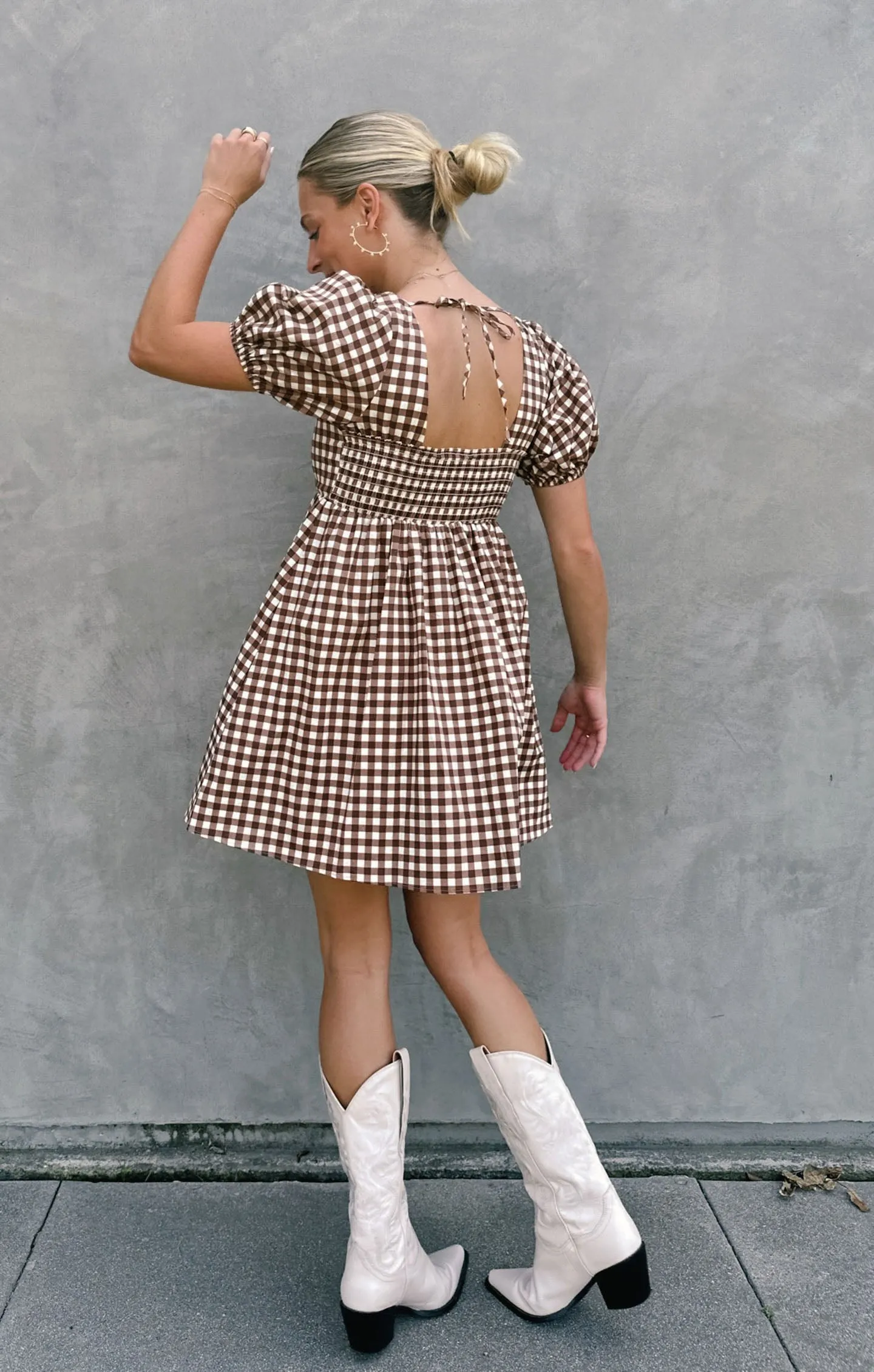 Smitten Babydoll Dress ~ Brown Gingham