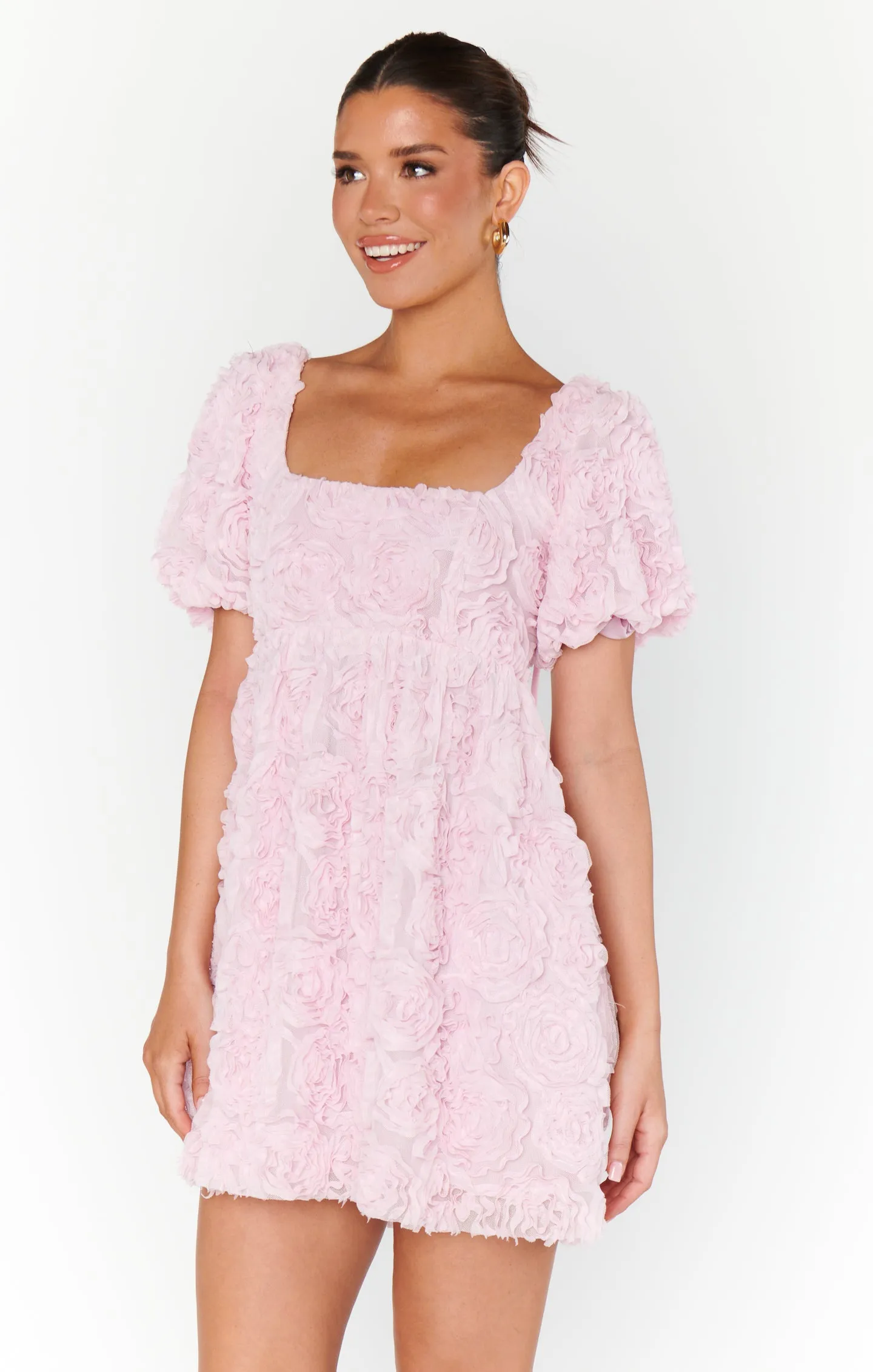 Smitten Babydoll Dress ~ Rosette Mesh Pink