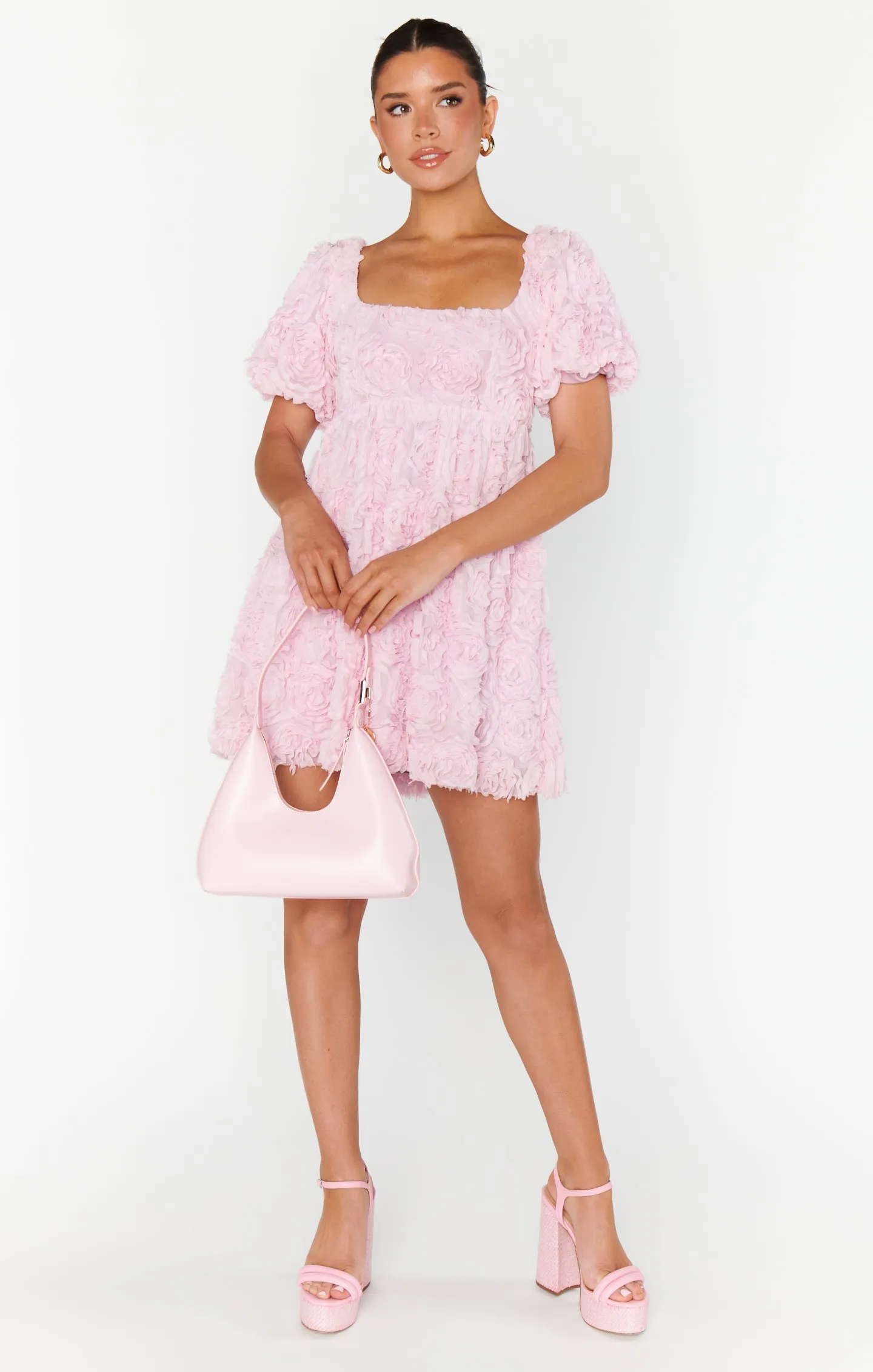 Smitten Babydoll Dress ~ Rosette Mesh Pink