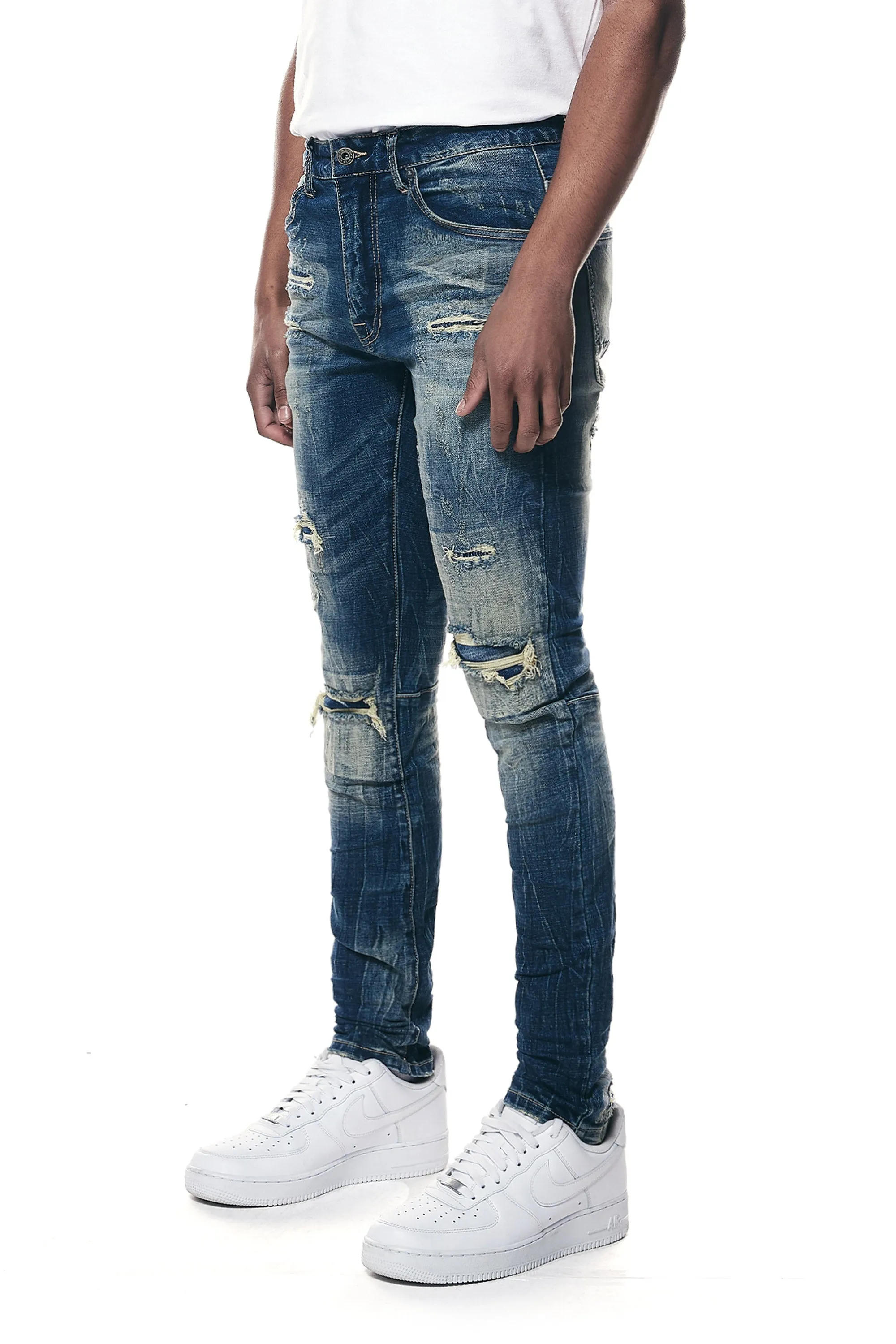 Smoke Rise Men's Distressed Rip & Repair Super Skinny Denim Jeans