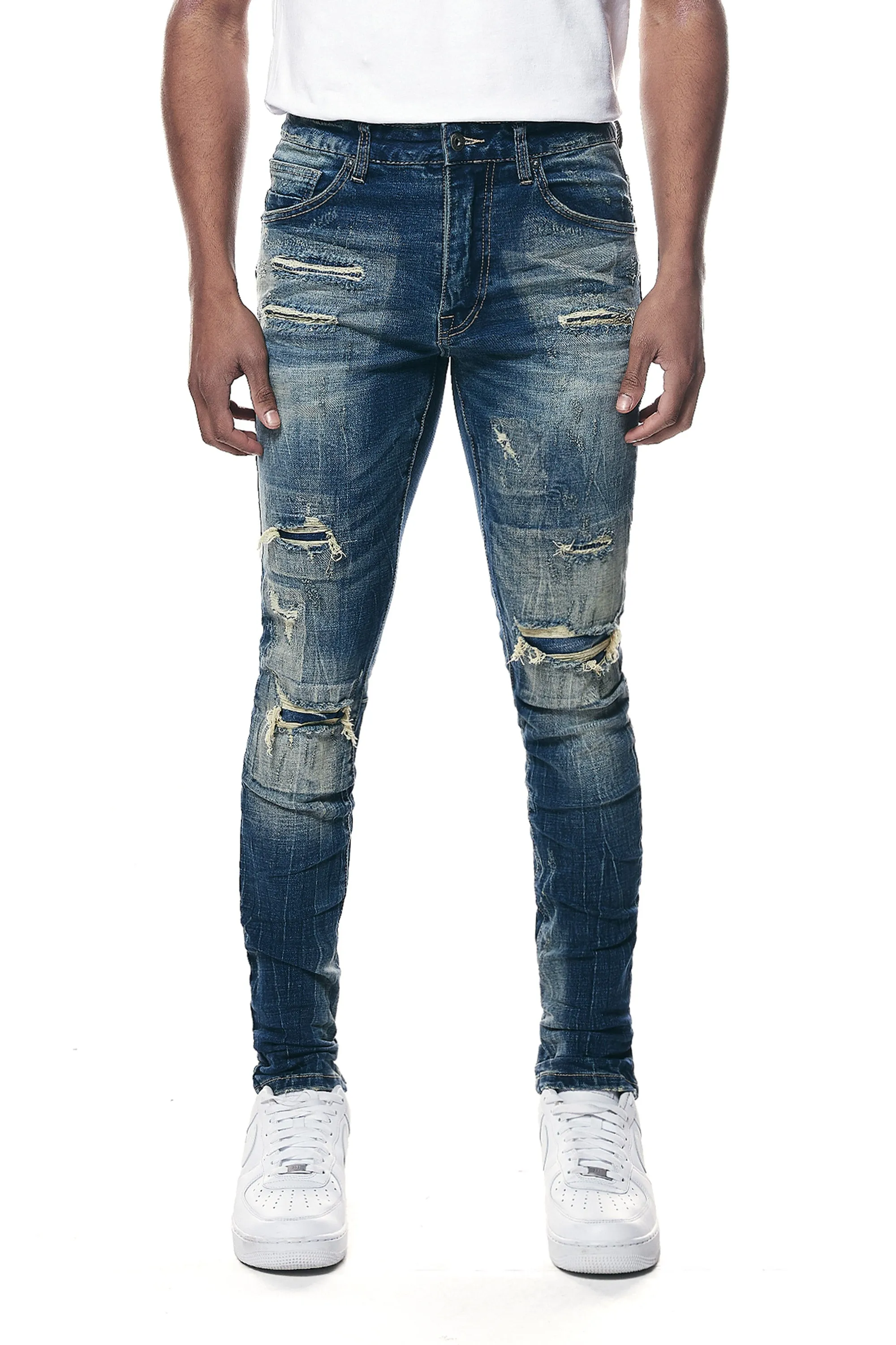 Smoke Rise Men's Distressed Rip & Repair Super Skinny Denim Jeans