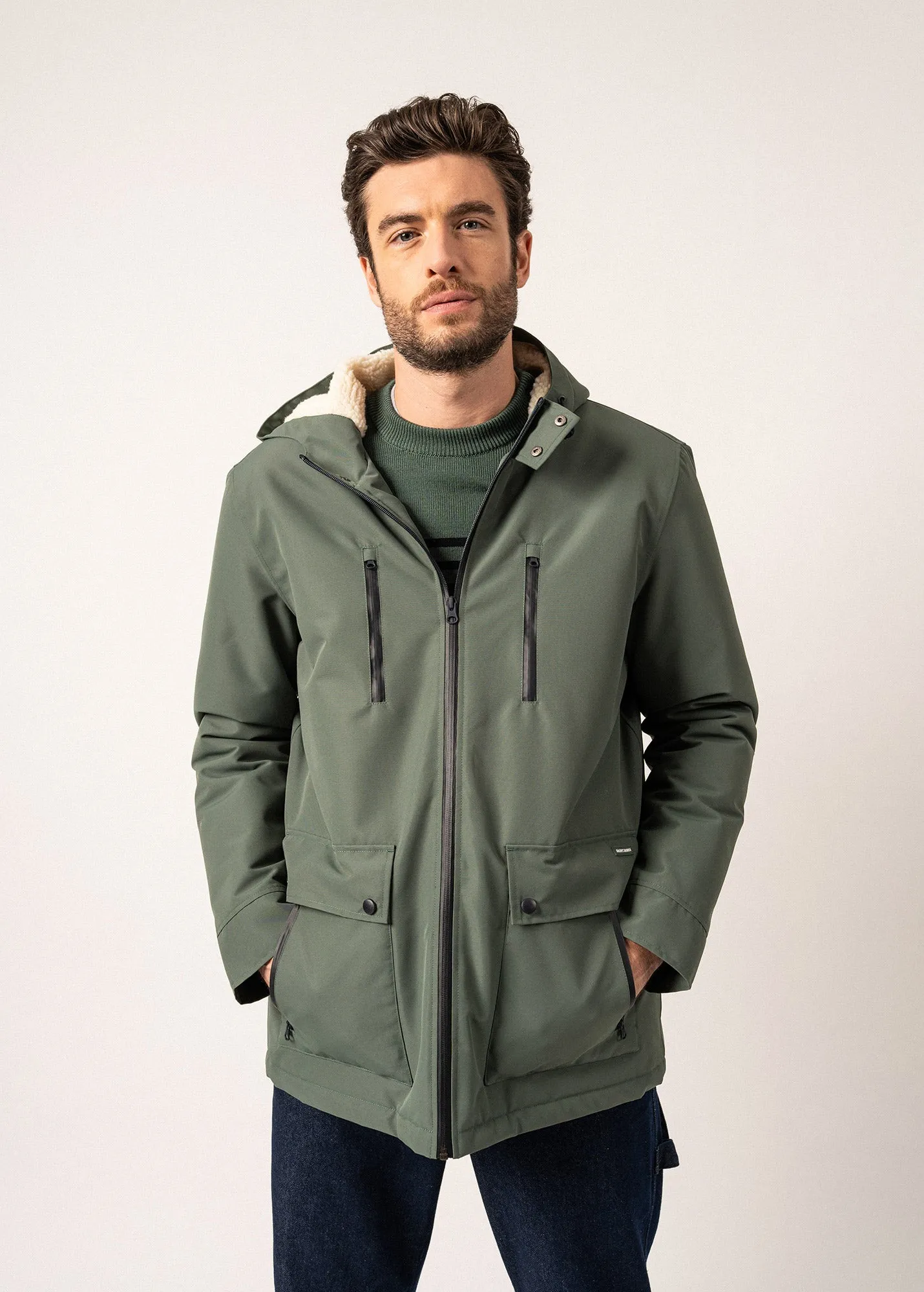 St Gaetan waterproof parka - sherpa lining, down padding (VEGETAL)