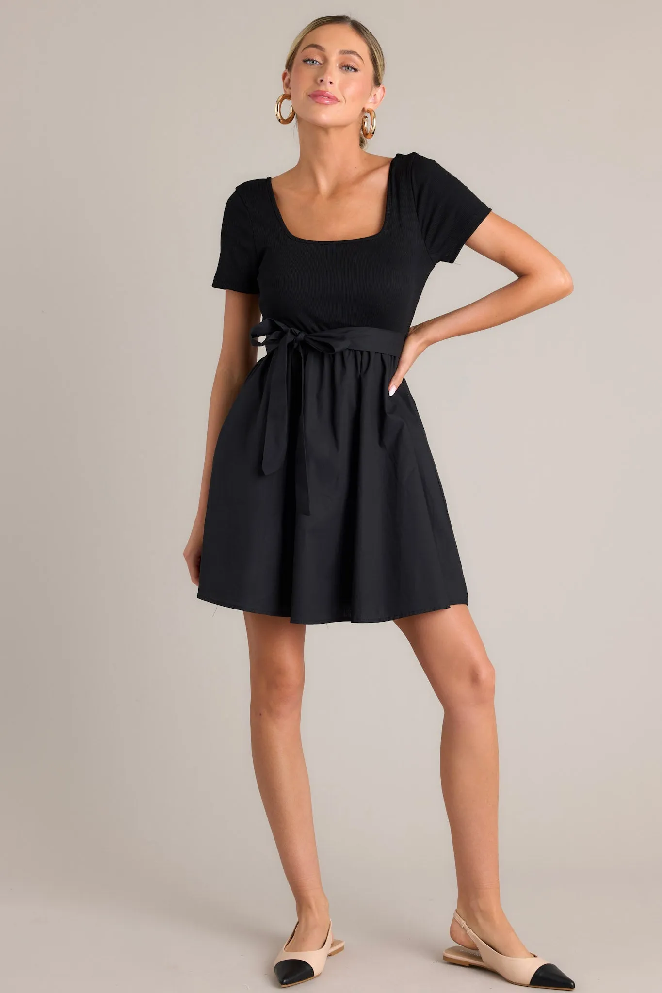 Starless Night Black Short Sleeve Mini Dress