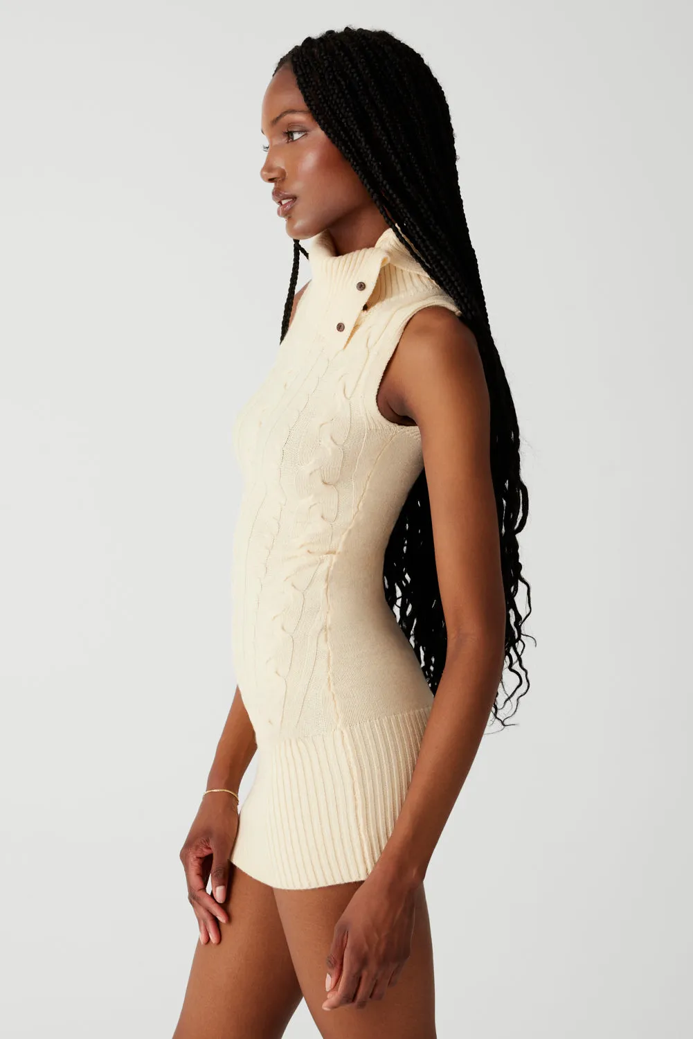 Storm Cable Cloud Knit Mini Dress - French Vanilla