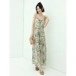 Strappy Floral Green Chiffon Maxi Dress