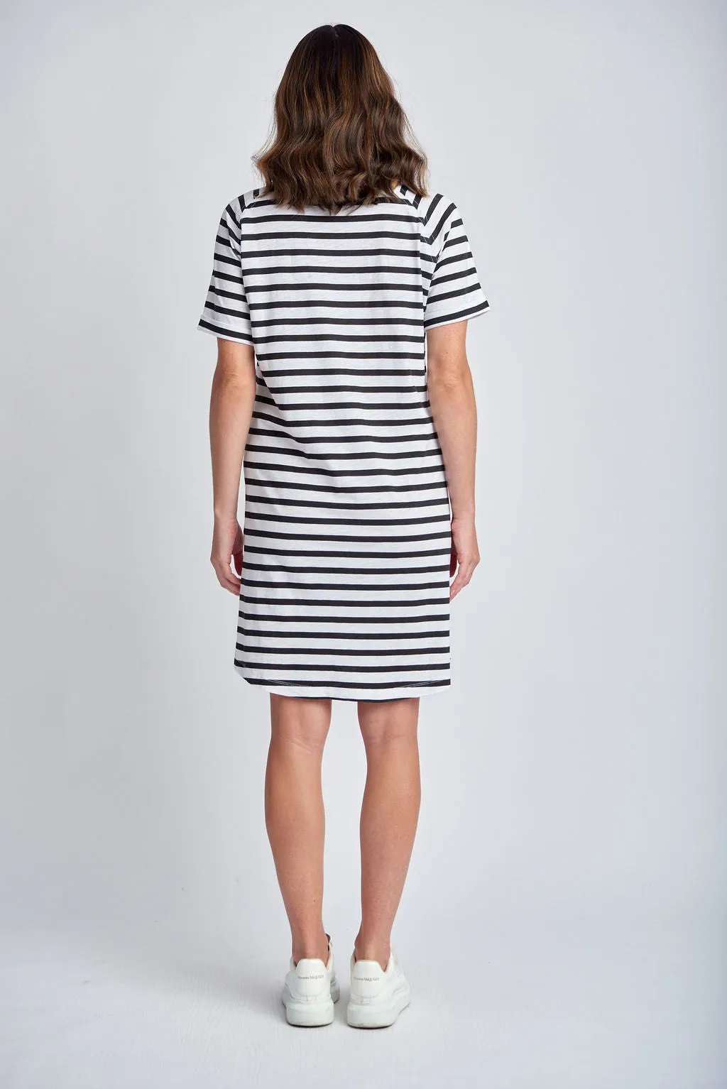 Stripe Raglan Sleeve Cotton Dress White/Black