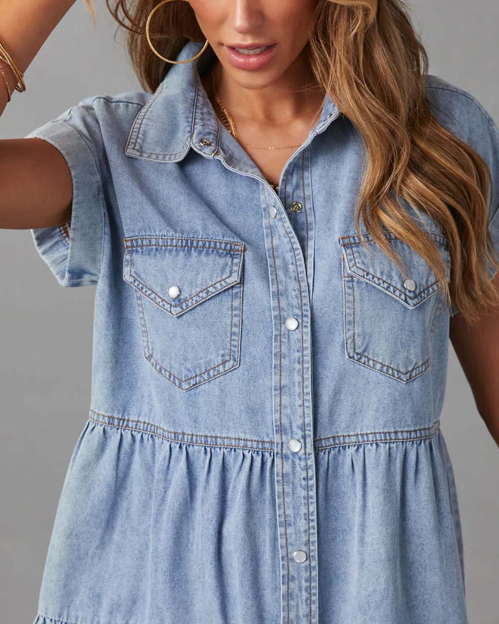 Sunol Tiered Button Down Chambray Dress