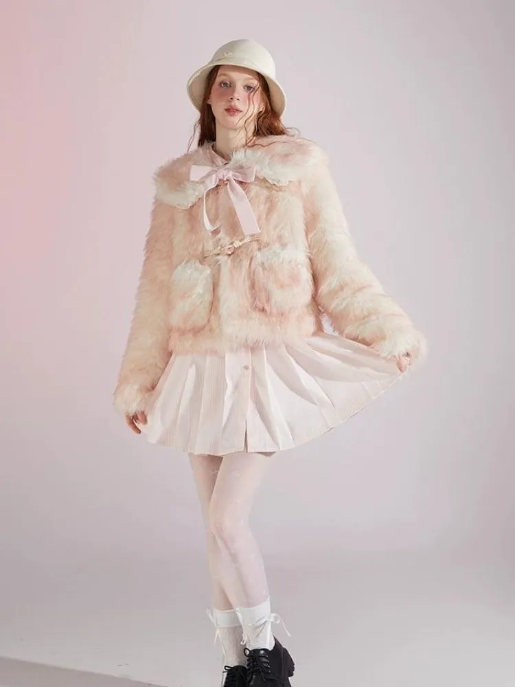 Sweet Doll Collar Fur Gradient Pink Short Jacket【s0000004416】