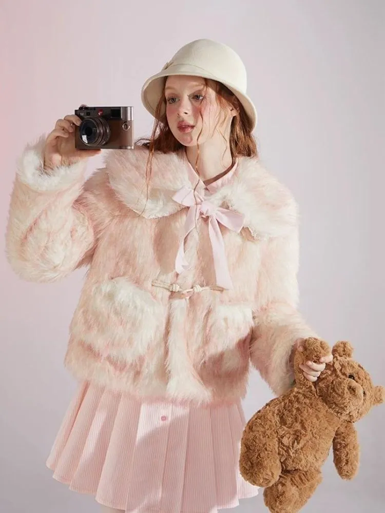 Sweet Doll Collar Fur Gradient Pink Short Jacket【s0000004416】