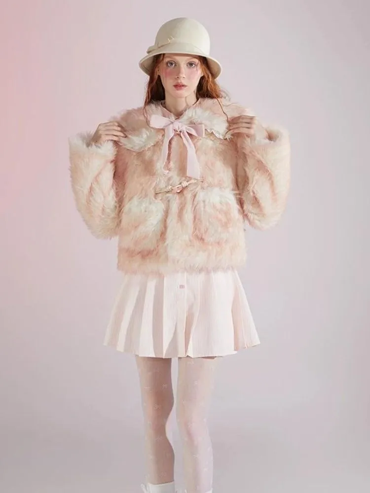 Sweet Doll Collar Fur Gradient Pink Short Jacket【s0000004416】