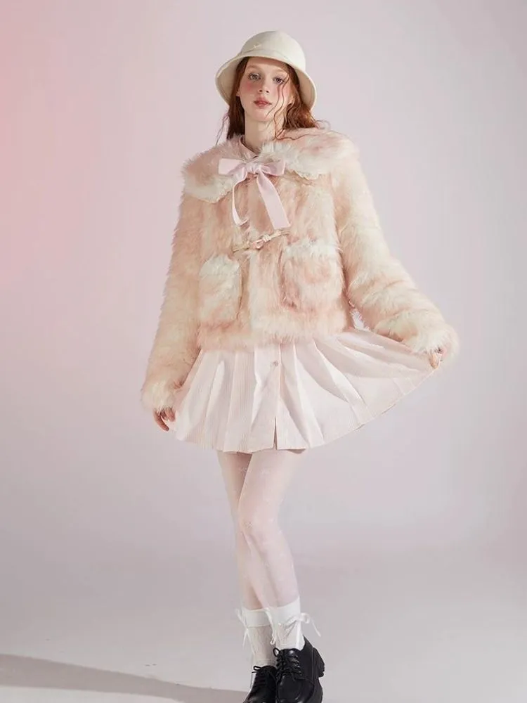 Sweet Doll Collar Fur Gradient Pink Short Jacket【s0000004416】