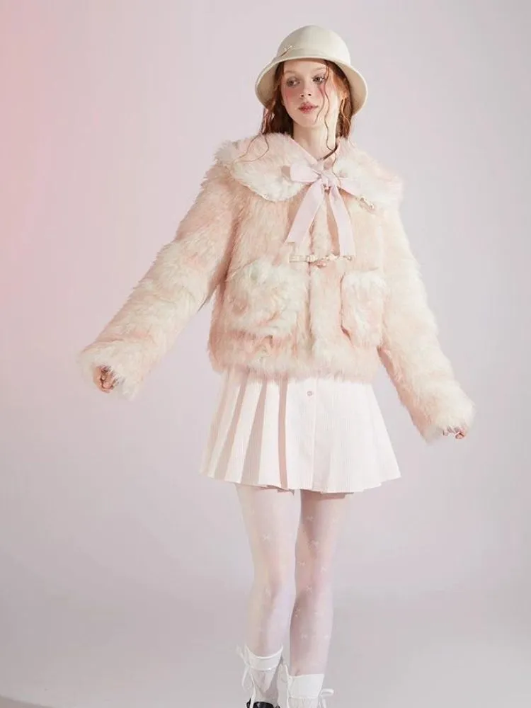 Sweet Doll Collar Fur Gradient Pink Short Jacket【s0000004416】