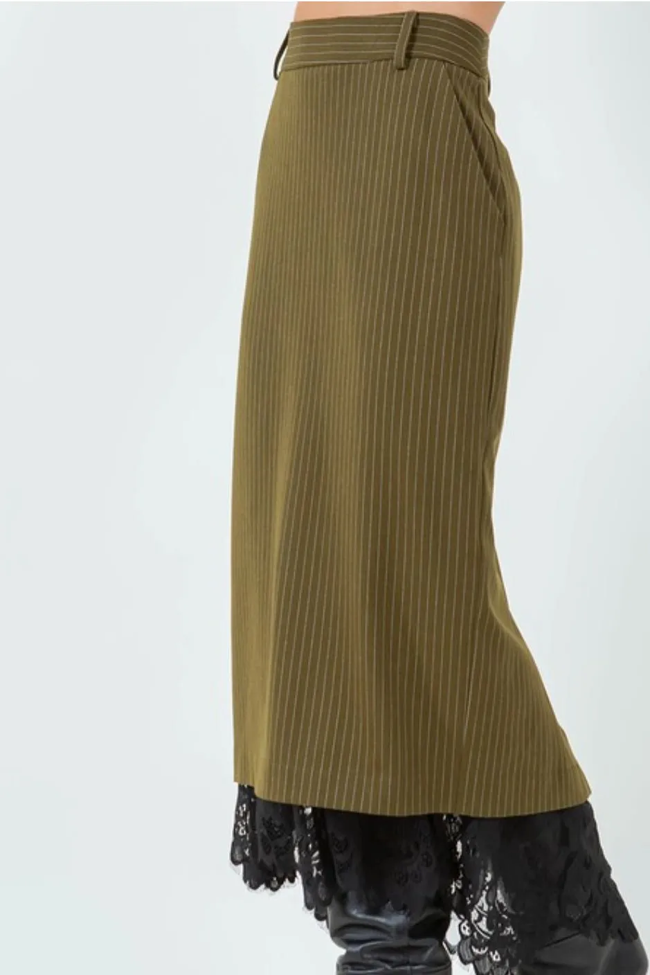 Take Me On Pinstripe Pencil Skirt