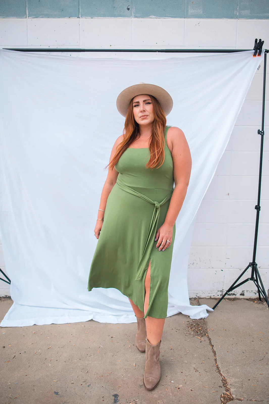 The Marianna Sleeveless Dress - Olive - PLUS