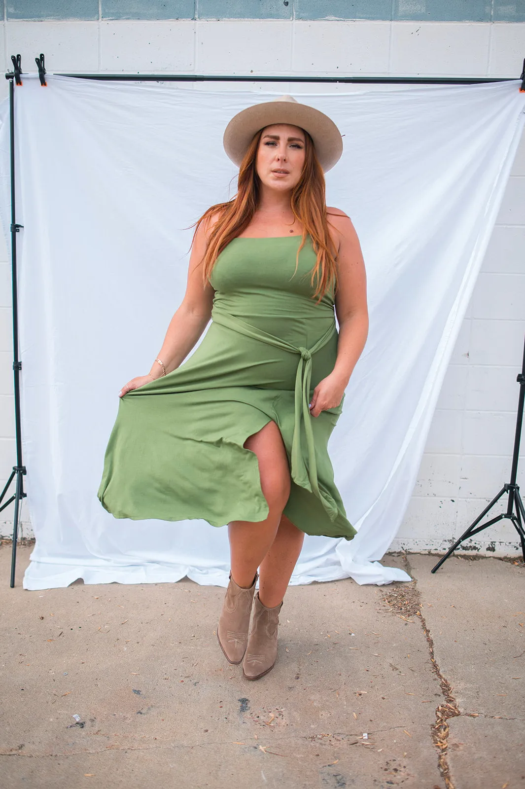 The Marianna Sleeveless Dress - Olive - PLUS