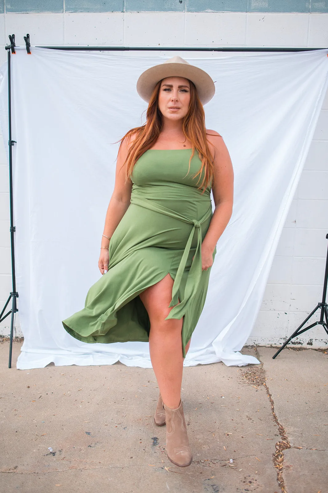 The Marianna Sleeveless Dress - Olive - PLUS