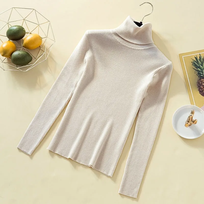 Turtleneck Solid Pullovers Women Sweaters Winter Vintage Lady's Knitted Sweaters Female Korean Long Sleeve Kawaii Casual Jumper