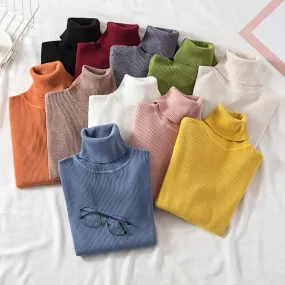 Turtleneck Solid Pullovers Women Sweaters Winter Vintage Lady's Knitted Sweaters Female Korean Long Sleeve Kawaii Casual Jumper