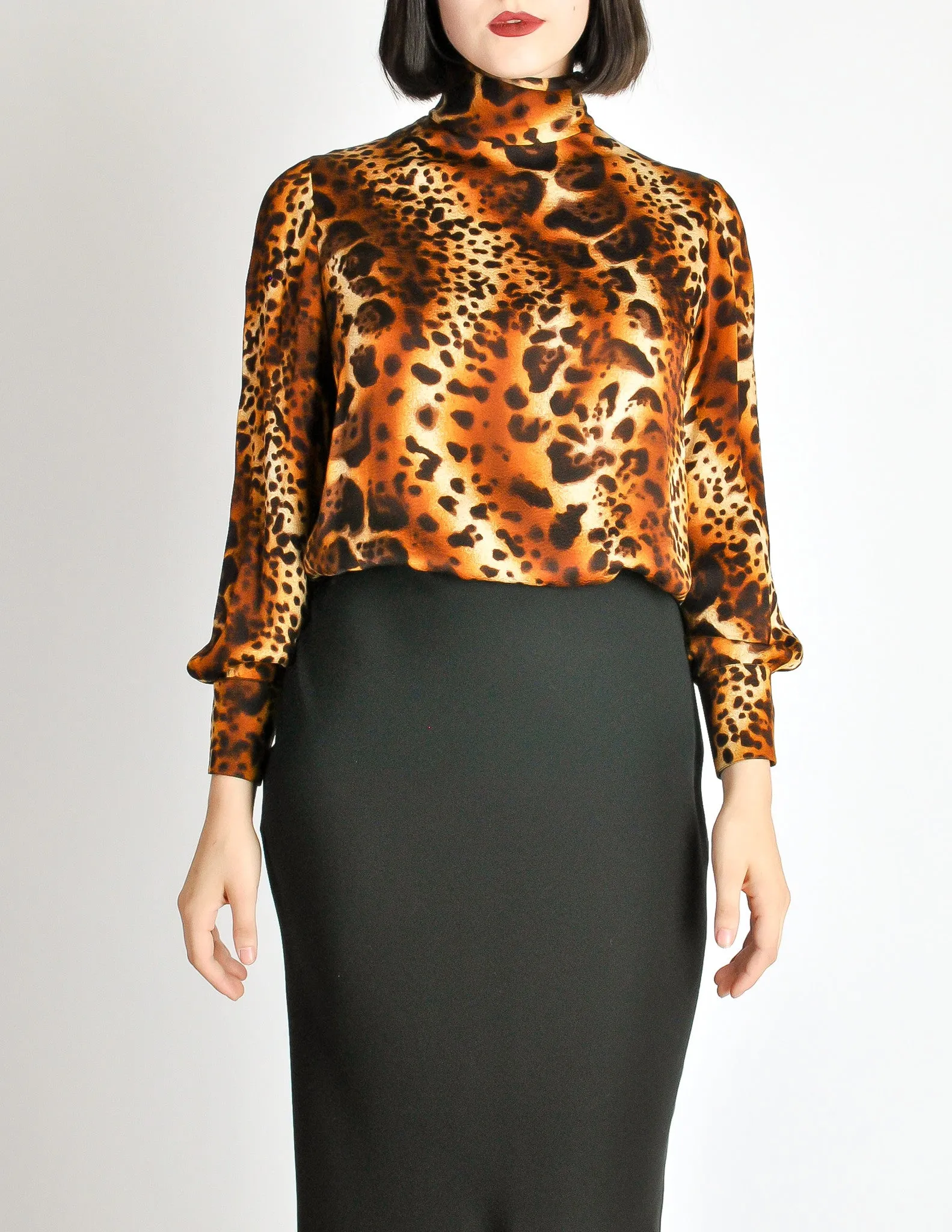 Ungaro Vintage Leopard Print Silk Turtleneck Top