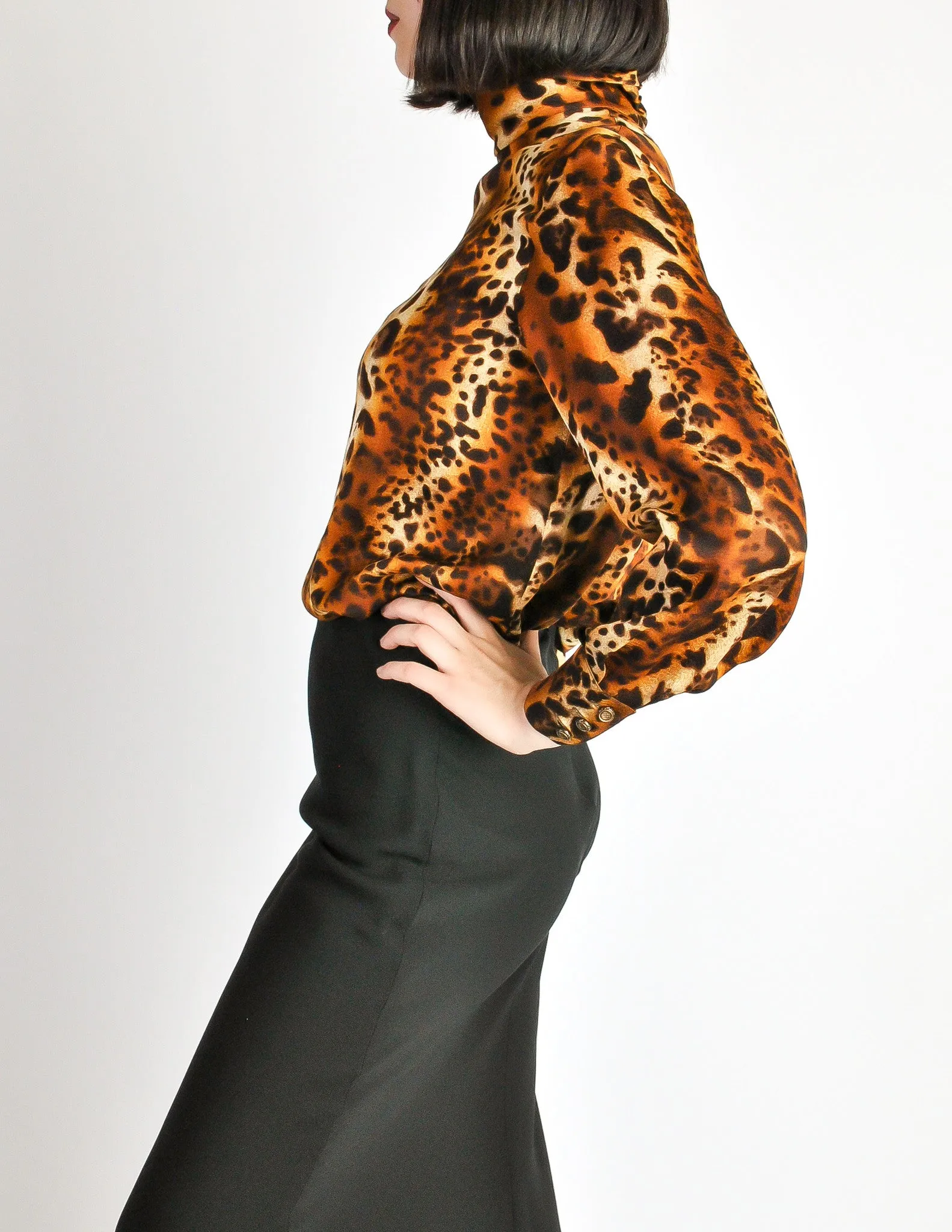 Ungaro Vintage Leopard Print Silk Turtleneck Top