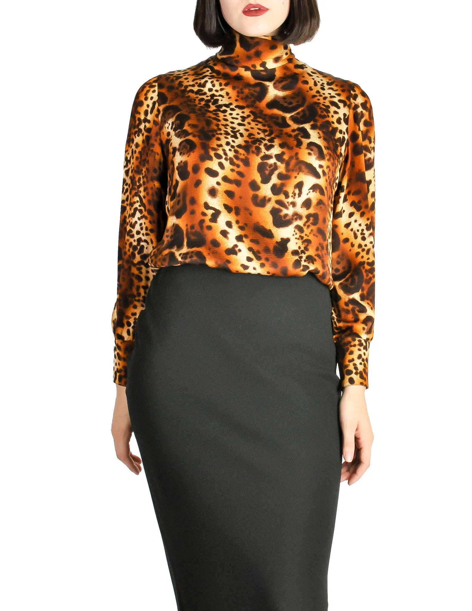 Ungaro Vintage Leopard Print Silk Turtleneck Top