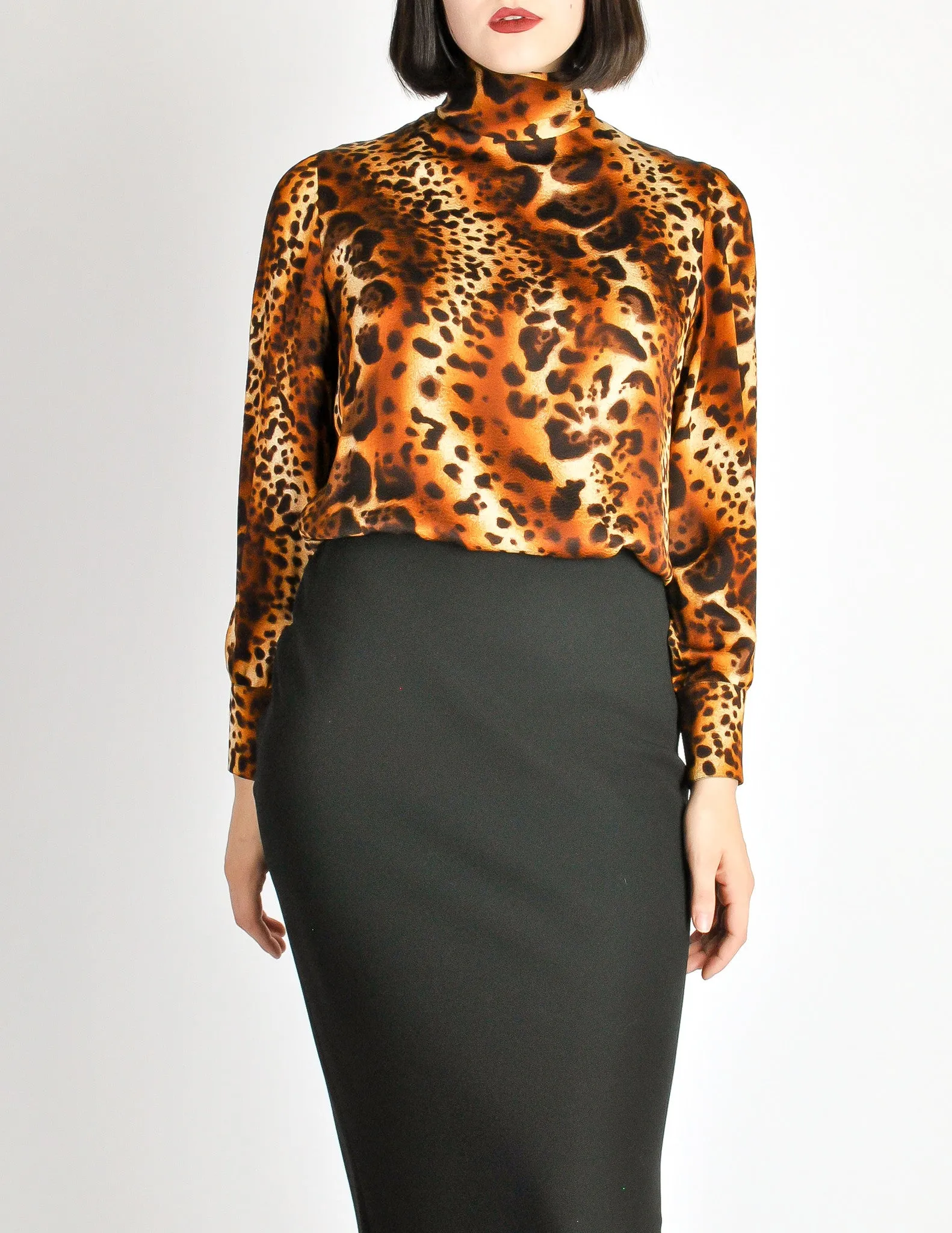 Ungaro Vintage Leopard Print Silk Turtleneck Top