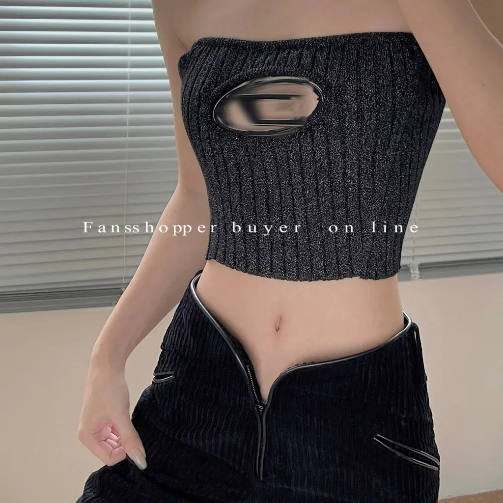 Uniwim Sexy Hollow Out Tube Top Standard Yarn Knitted Crop Top Women Out Wear Tank Top