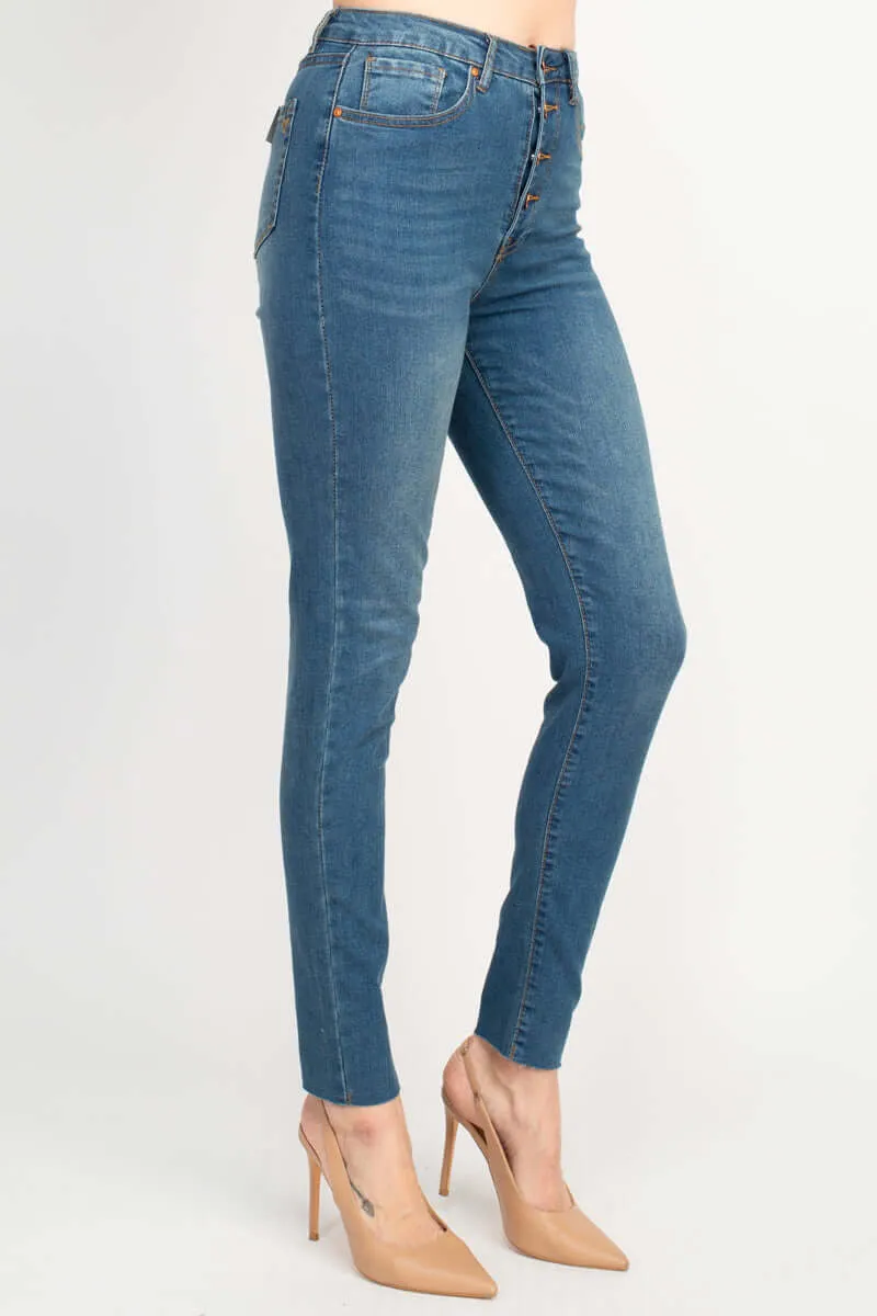 Velvet Heart Mid Waist Skinny Stretch Button Closure Denim Pants with Pockets