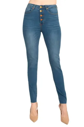 Velvet Heart Mid Waist Skinny Stretch Button Closure Denim Pants with Pockets