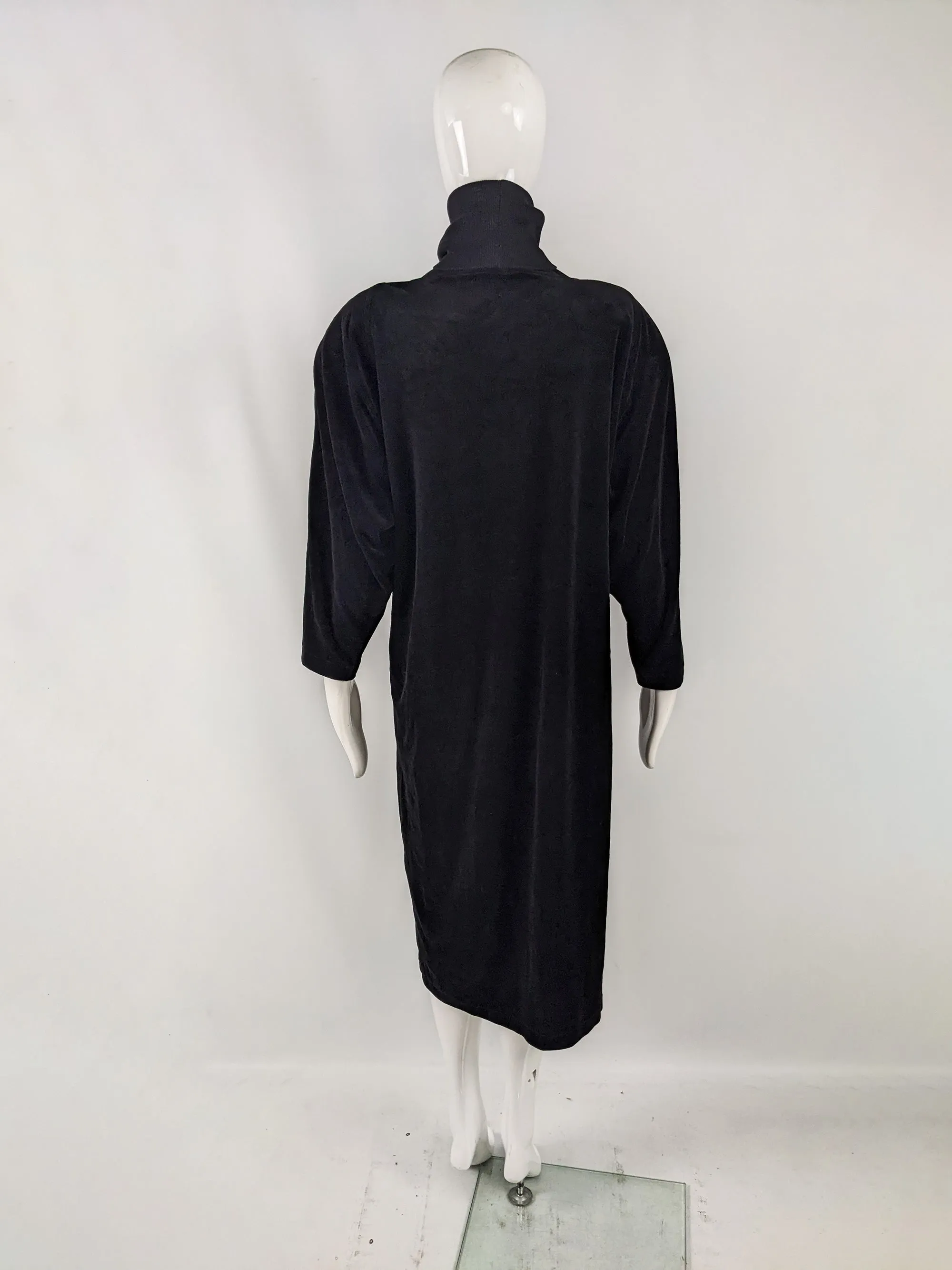 Vintage Black Velour Beaded Oversized Party Dress, 1980s