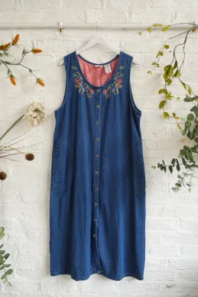 Vintage Ditsy Floral Denim Dress - Size XL