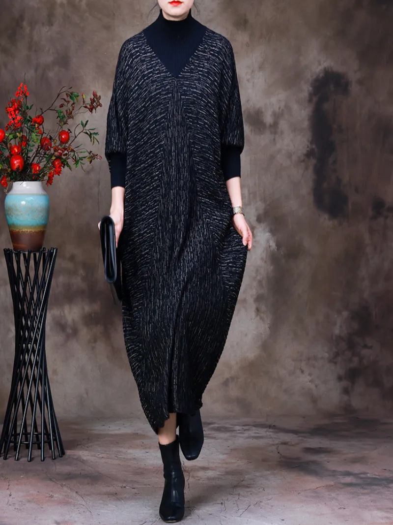 Vintage Dreams Bat Sleeve Knitted Maxi Dress