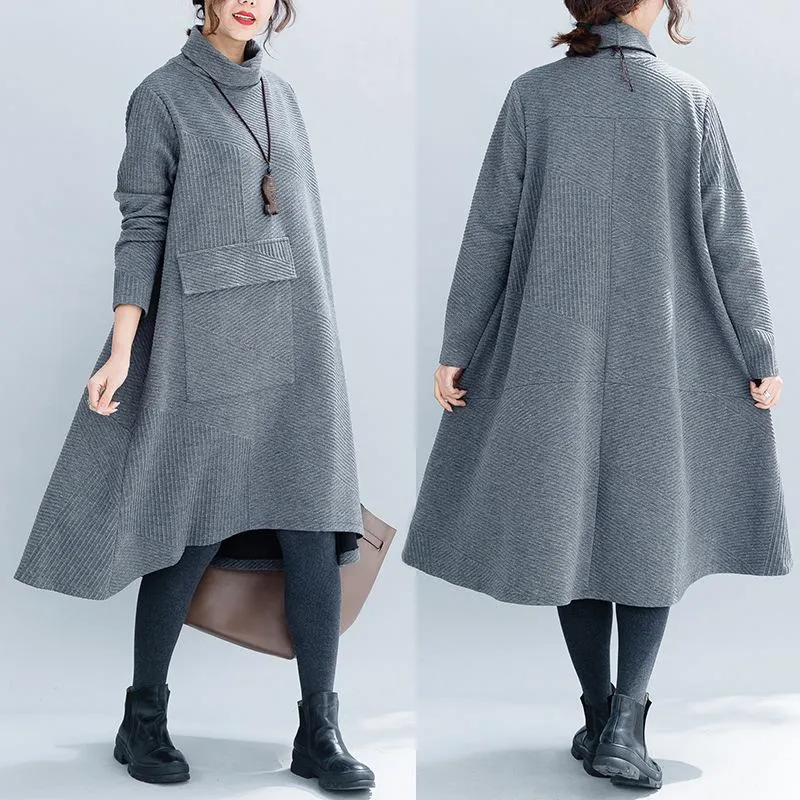 Vintage Turtleneck Women Winter Irregular Fall Dresses