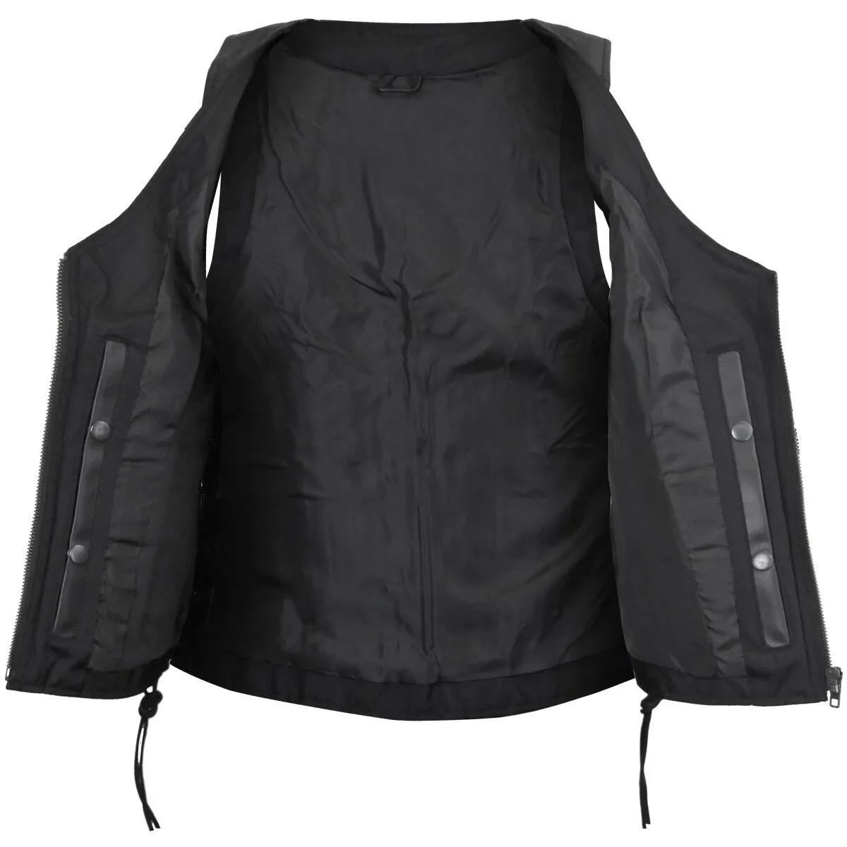 VL1029 Vance Women's Black Lace Side Zipper Pocket Premium Cowhide Leather Biker Motorcycle Vest