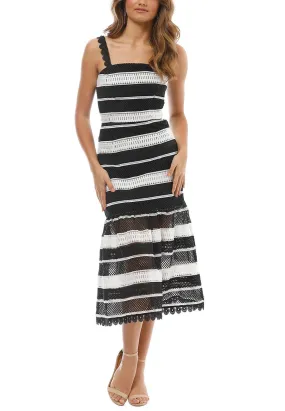 White and Black Darling One Striped Mesh Dress