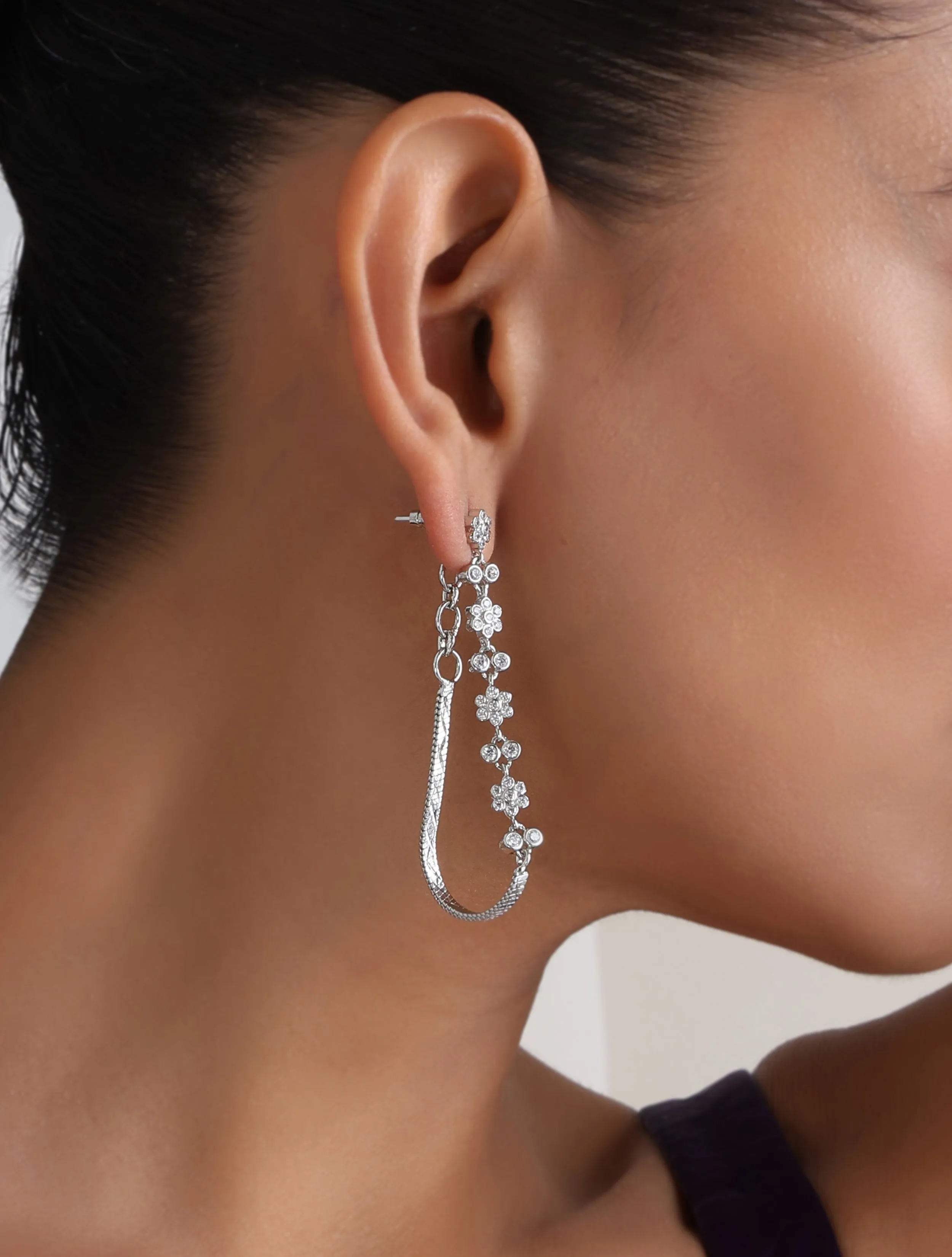 White Chain American Diamond Earring