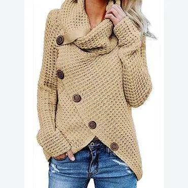 Wholesale Women Sweater With Button Turtle Neck