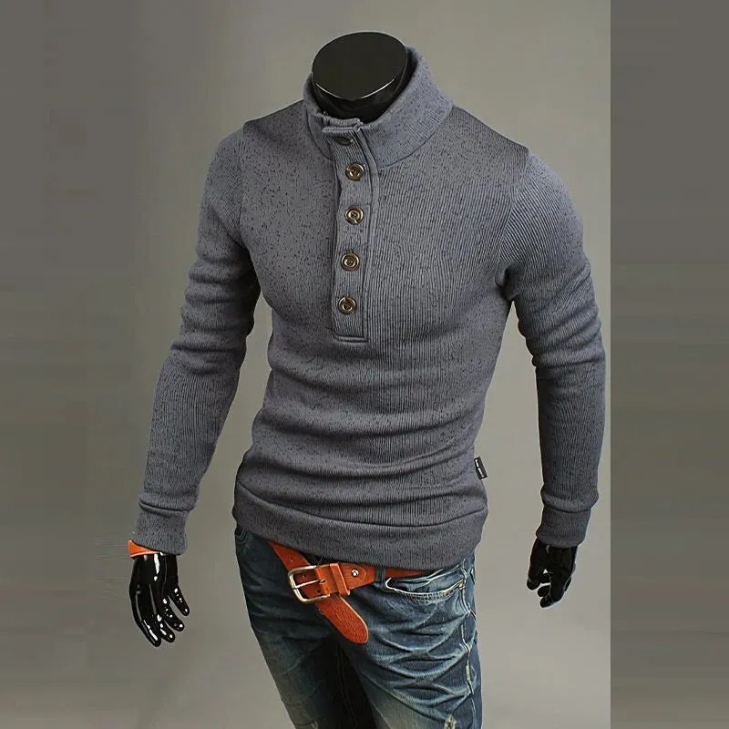 Wiaofellas Men Casual Long Sleeve Button-up Hoodies Top Streewtear Fall Clothing Loose Shirts Tees Vintage Jacquard Turtleneck Sweatshirts