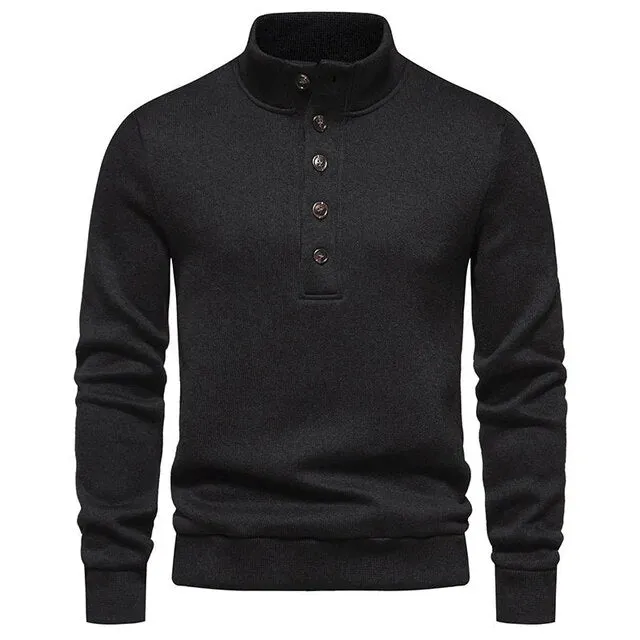 Wiaofellas Men Casual Long Sleeve Button-up Hoodies Top Streewtear Fall Clothing Loose Shirts Tees Vintage Jacquard Turtleneck Sweatshirts