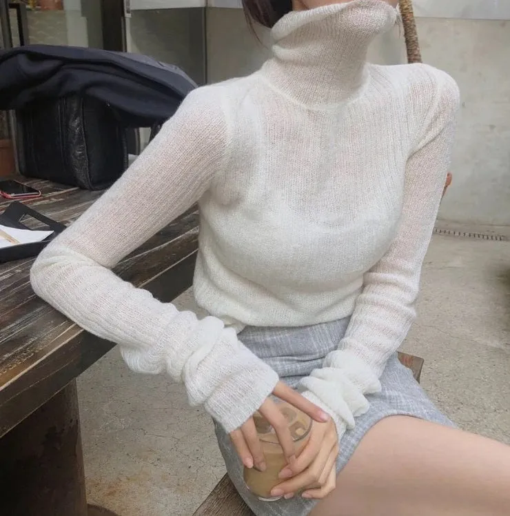 Winter Pullover Vintage Elegant Knitted Warm Sweater turtleneck Long Sleeve