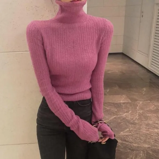 Winter Pullover Vintage Elegant Knitted Warm Sweater turtleneck Long Sleeve