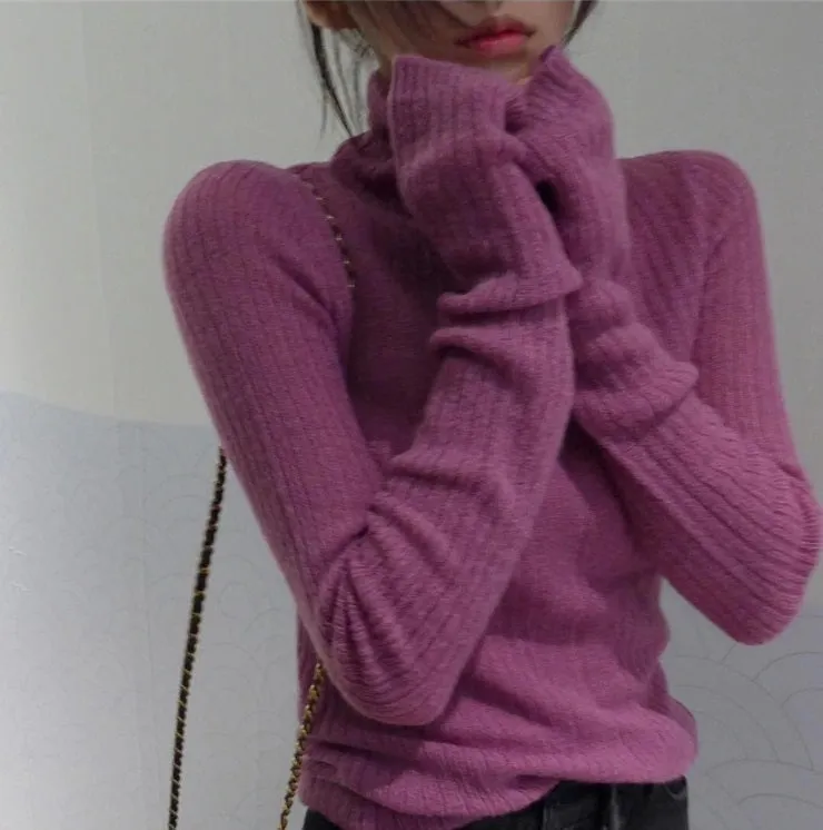 Winter Pullover Vintage Elegant Knitted Warm Sweater turtleneck Long Sleeve