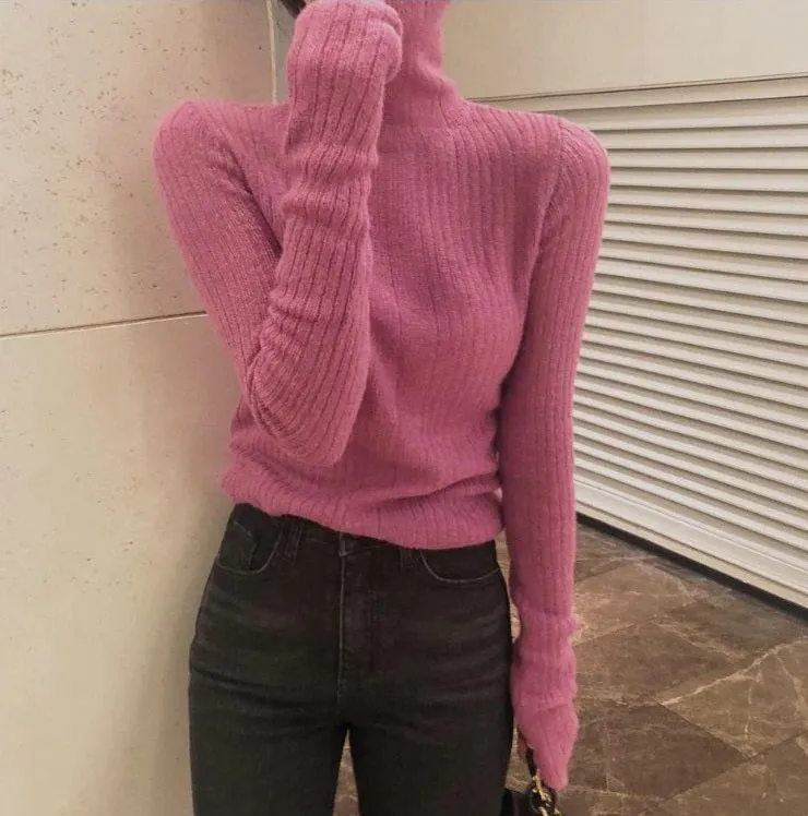 Winter Pullover Vintage Elegant Knitted Warm Sweater turtleneck Long Sleeve