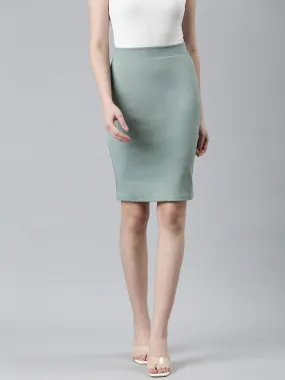 Women Sea Green Solid Pencil Skirt